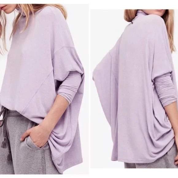 Free People We The Free Dolman Mock Turtleneck Sweater Top Tunic Black Sz Small - Picture 2 of 6